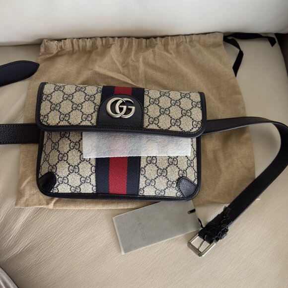 NWT Gucci GG Supreme Belt Bag Web Ophidia Brown White Blue Marmont 674081 90 Cm - Picture 10 of 11